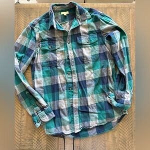 Sonoma Green Navy Gray Plaid Flannel Shirt